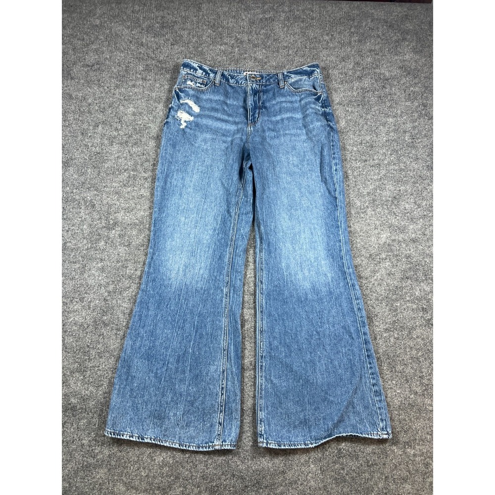 SO Baggy Jeans Womens 13X31W Blue Denim Cotton Mid Rise Flared Leg Distressed